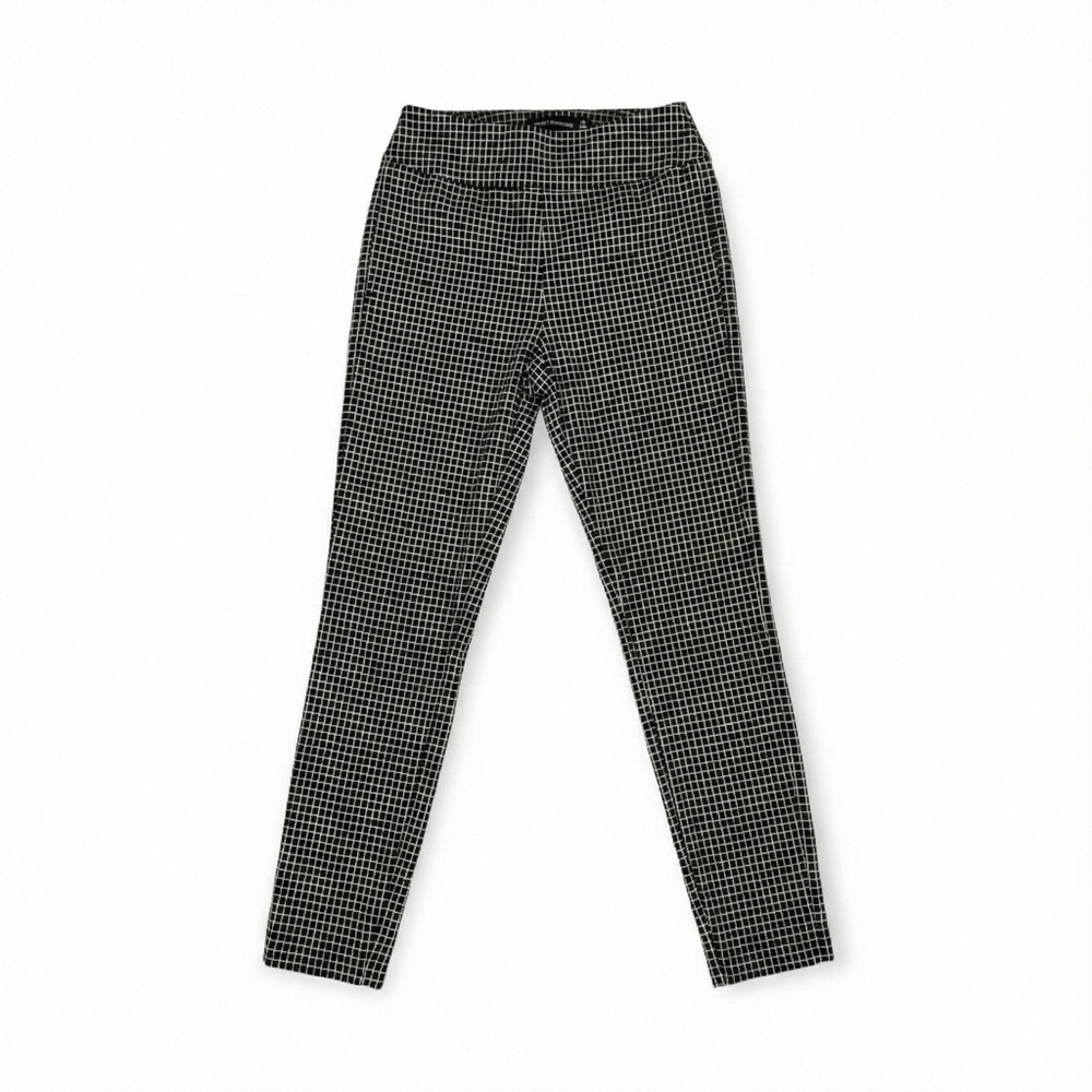 New York & Company Checkered PullOn Pant Black White Side Slit Ankle Medium Tall
